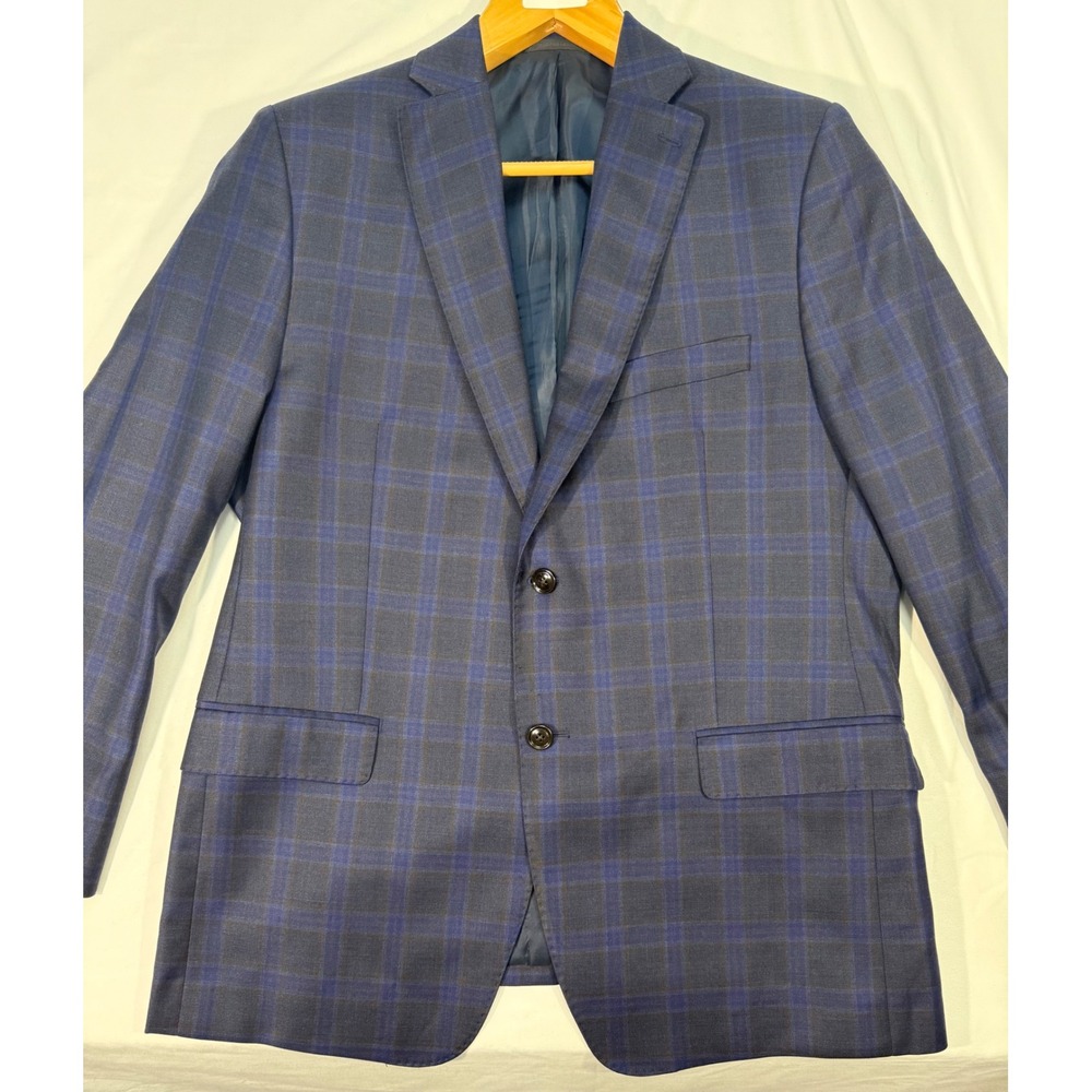 Austin Burke Signature Loro Piana Wool Plaid Blazer Sport Coat Blue 44R